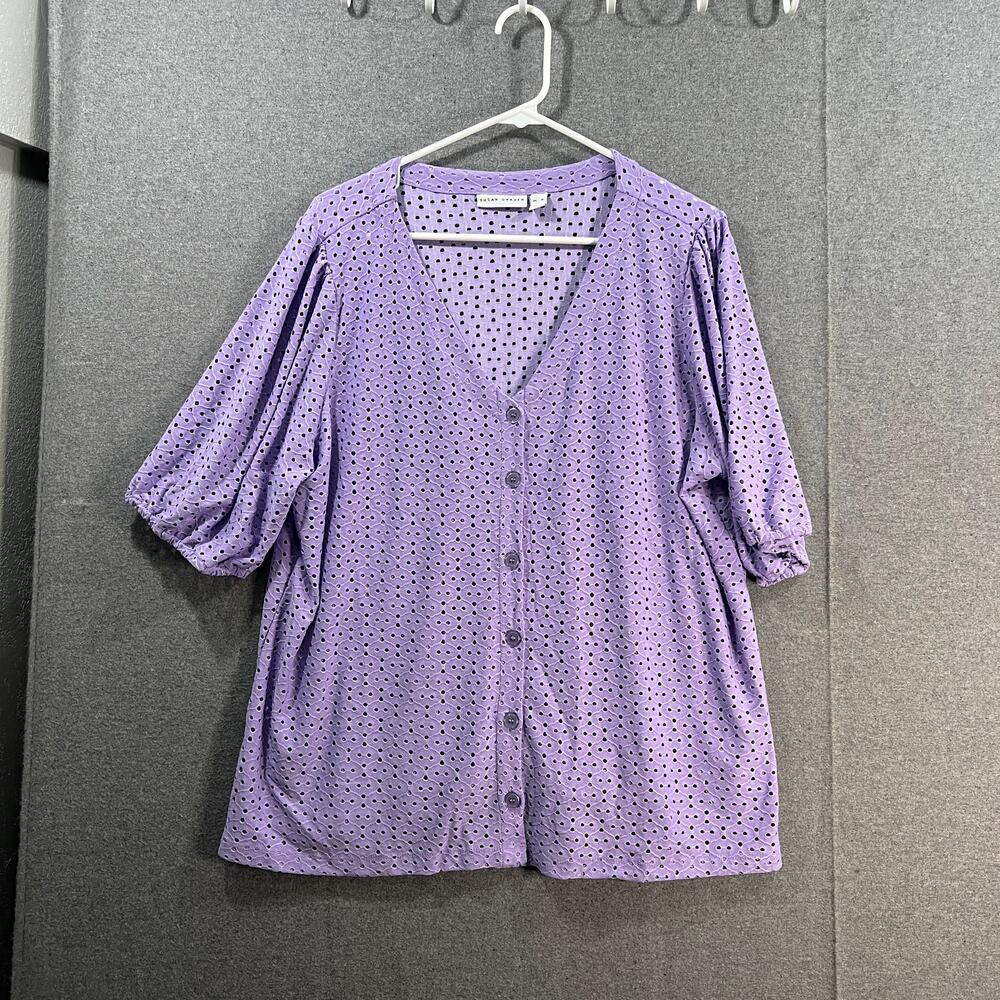 Susan Graver Weekend Regular Ravon Crese Flutter Sleeve Tunic Purple Size XL